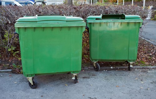 Eco-friendly clearance practices with recyclable materials being processed.